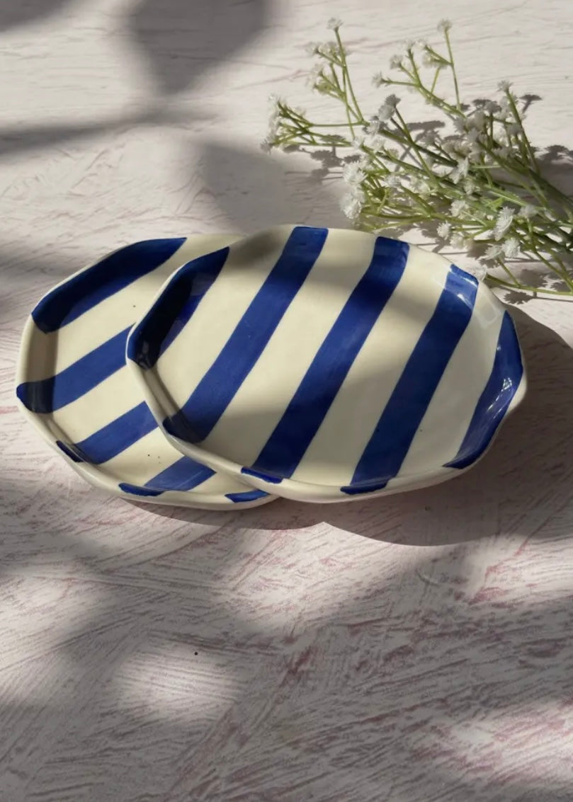 Ceramic Blue Striped Plate