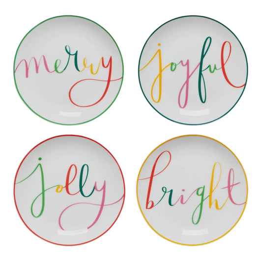 Merry - Joyful - Jolly - Bright - Appetizer Plates - Set Of 4