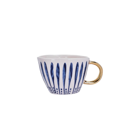 Navy + Gold Mug Stoneware - Blue Stripe